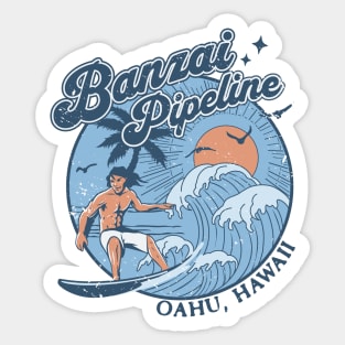 1970s Vintage Surfing Banzai Pipeline Oahu, Hawaii Retro Sunset // Old School Surfer // Surf Hawaii Sticker